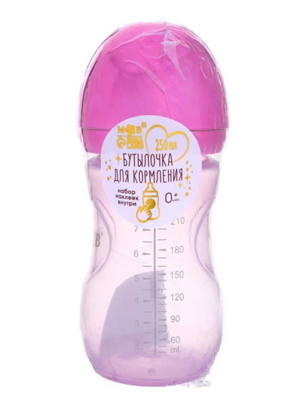 Бутылочка для кормления с наклейками «Baby» от 0 мес., 250 мл., цвет фиолетовый, M&B