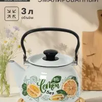 Чайник эмалированный &laquo;Лимонный сет&raquo;, 3 л, металлическая ручка, белый