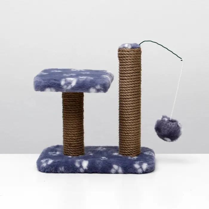 Когтеточка для котят двойная, 30&times;20&times;34 см, джут, серая с лапками