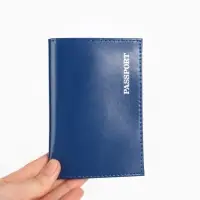 Обложка для паспорта, гладкая натуральная кожа, тиснение фольгой, синяя