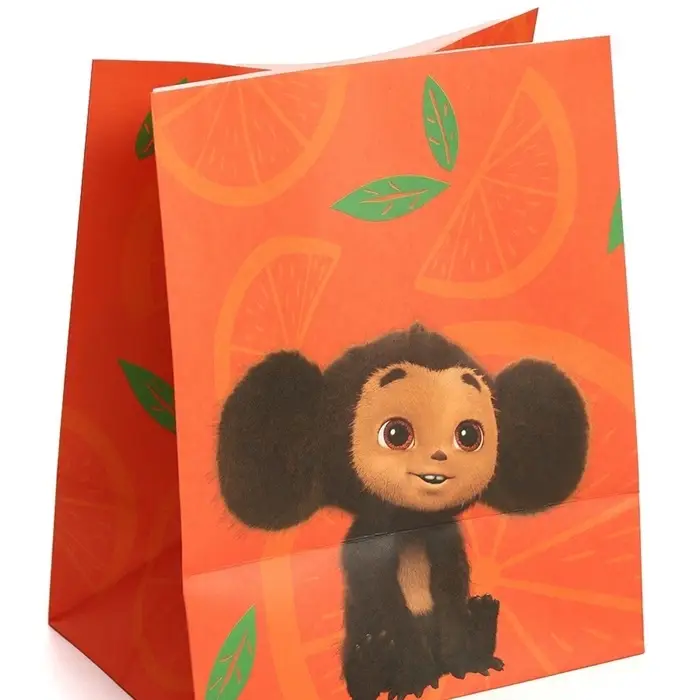 Пакет подарочный крафтовый со стикерами, Чебурашка, 3 шт., 18&times;22&times;12 см