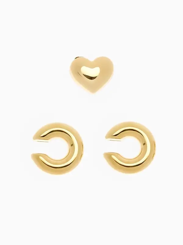 Набор серьги и каффы 3 шт. &laquo;Бублик&raquo;, сердце, цвет золото