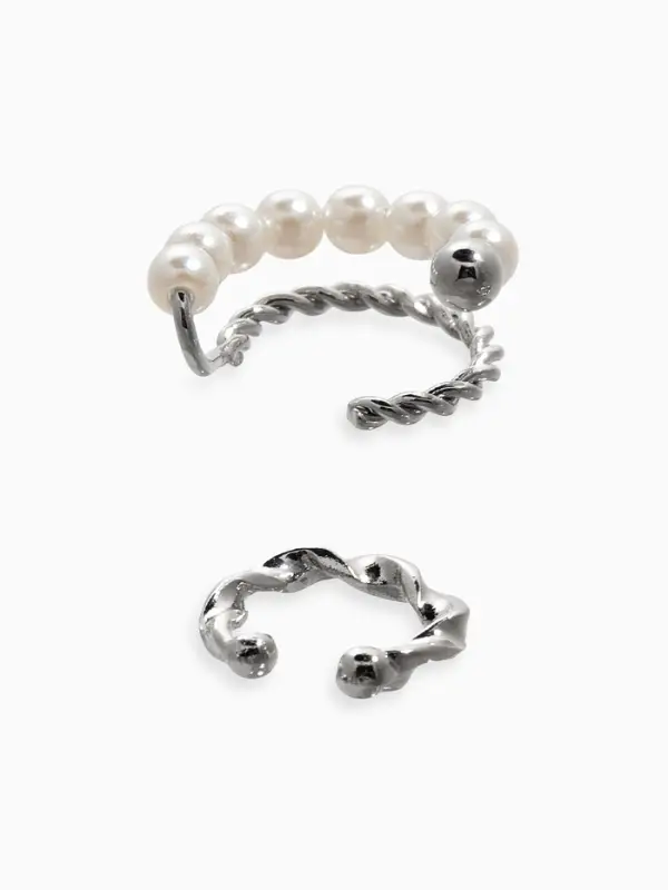 Серьги каффы &laquo;Жемчужная диадема&raquo;, 2 шт. белые в серебре