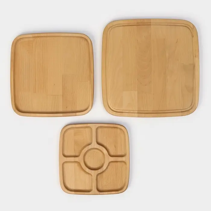 Подарочный набор посуды Adelica &laquo;Мечта хозяйки&raquo;, доска разделочная d=28 см, блюдо для подачи d=24 см, менажница d=20 см, подставка, дерево берёза