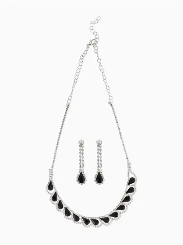 Набор 2 предмета: серьги, колье &laquo;Листопад&raquo;, капли, чёрно-белый в серебре, 45 см