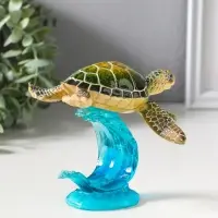 Сувенир полистоун лак "Черепаха на волне" зелёный 13,3х12,3х11,6 см