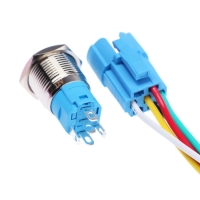 Выключатель, 12 В, 3 А, 5 pin, IP67, d 16мм, провод 15 см, синий