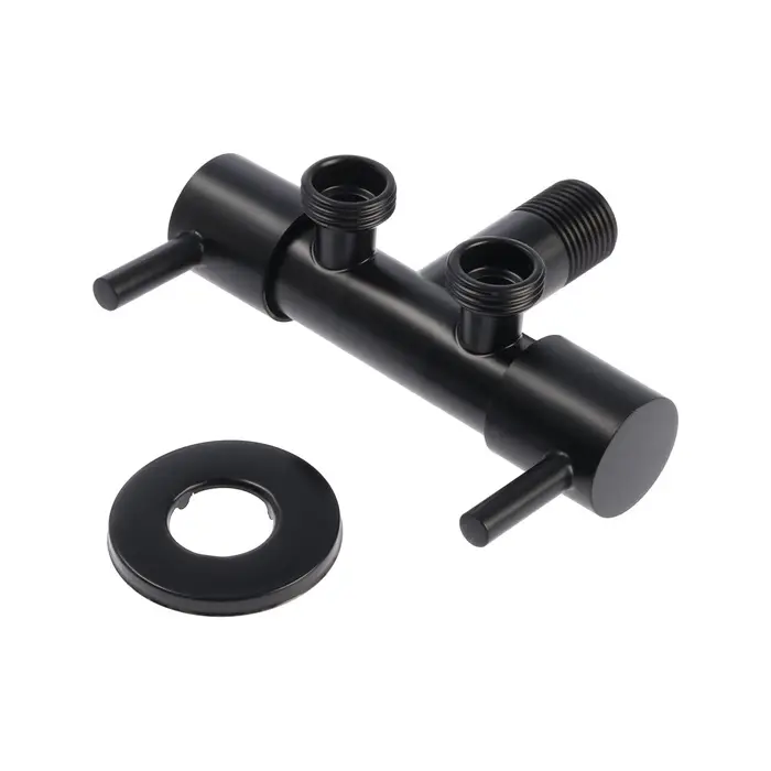 Кран двойной ZEIN engr, 1/2" &times; 1/2", два вентиля, кран-букса керамика, нерж. сталь, черный