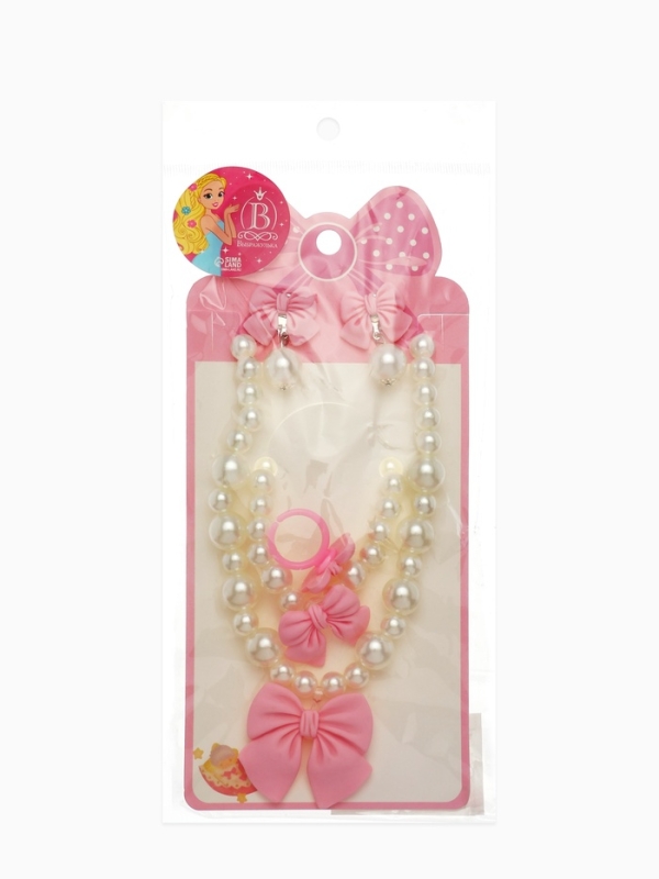 Набор детский Выбражулька «Бант», 4 предмета: кулон, браслет, кольцо, клипсы, бело-розовый Набор детский Выбражулька «Бант», 4 предмета: кулон, браслет, кольцо, клипсы, бело-розовый