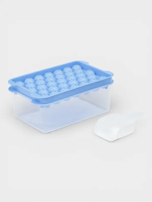 Форма для льда 2 шт.,с контейнером и совком,19.1&times;11.6&times;8.5 см, ячейка 2.1 см, голубая