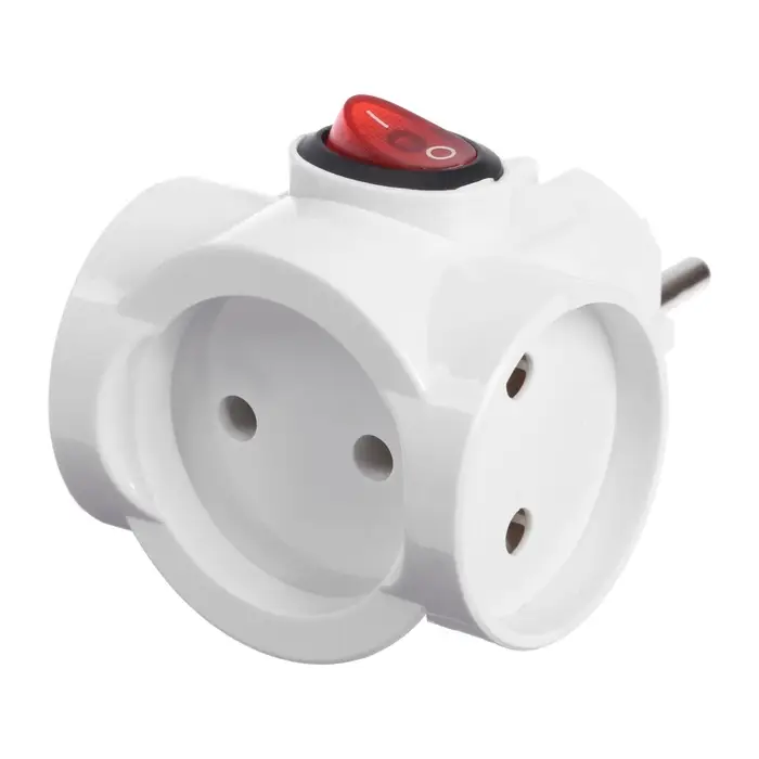 Тройник электрический с выключателем, 10A, без з/к, 220В, белый Тройник электрический с выключателем, 10A, без з/к, 220В, белый