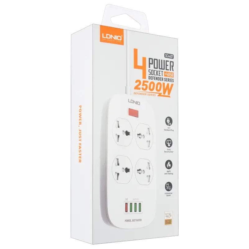 Сетевой фильтр на 4 розетки + 4USB SC4407 EU LDNIO черный