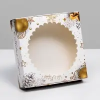 Коробка подарочная новогодняя, складная, с окном &laquo;Золотой Новый год&raquo; 11.5&times;11.5&times;3.2 см