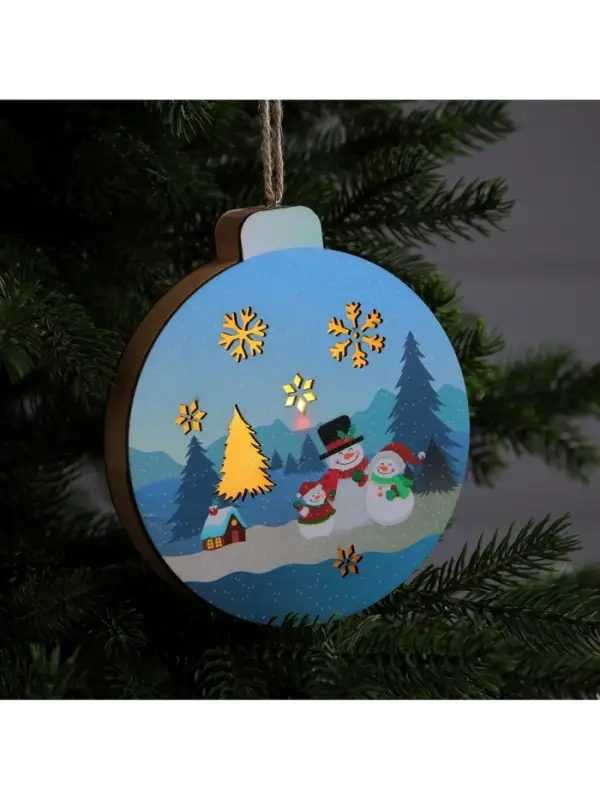 Ёлочная игрушка &laquo;Семья снеговиков&raquo;, 15&times;16.7 см, 1 LED, от батареек, свечение тёплое белое