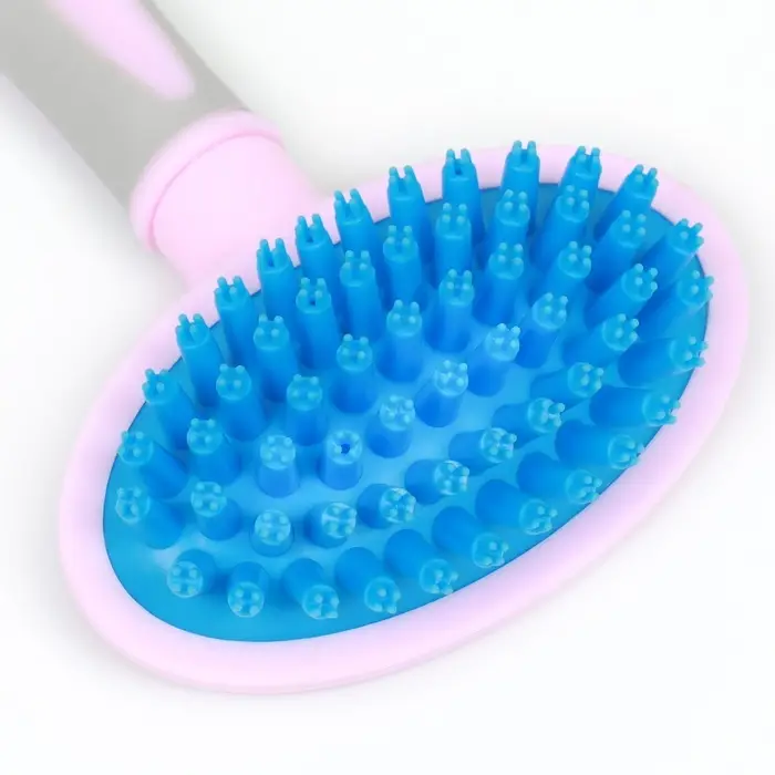 Щётка-массажёр для животных, 9.5&times;16.5 см, с силиконовыми зубьями, средняя, пластик, розовая, голубая