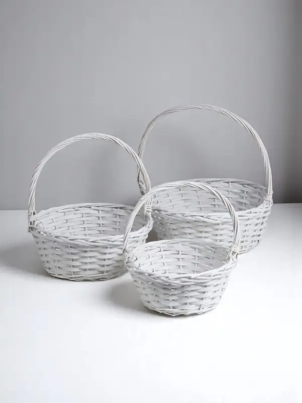 Набор корзин плетёных, круглые 3 шт. L:d=35 высота 12 см, высота с ручкой 38 см, дно 38 см