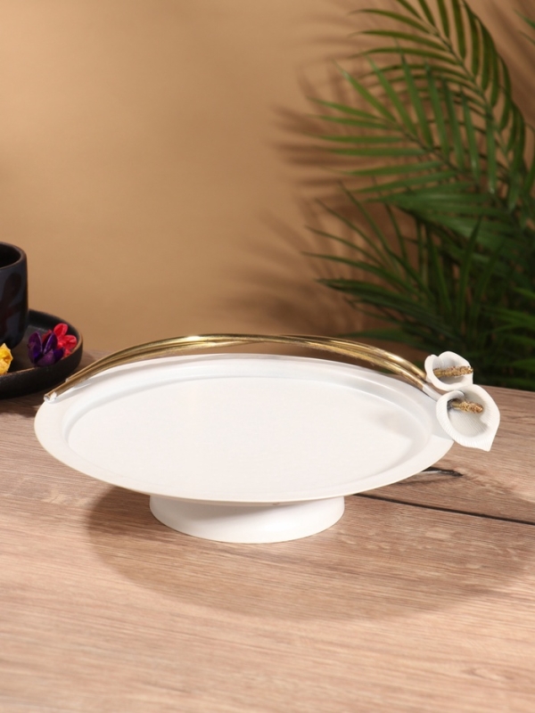 Фруктовница "Белые цветы каллы" белая с золотом нержавеющая сталь 25х26х7,5 см