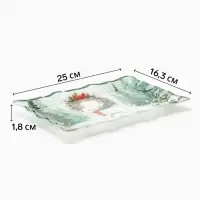 Блюдо сервировочное прямоугольное Доляна &laquo;Ягнёнок в лесу&raquo;, 25&times;16.3&times;1.8 см, символ года, стекло, белое, зелёное