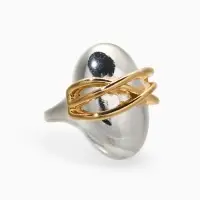 Кольцо медь "Сетка на овале", цвет серебряно-золотой, безразмерное