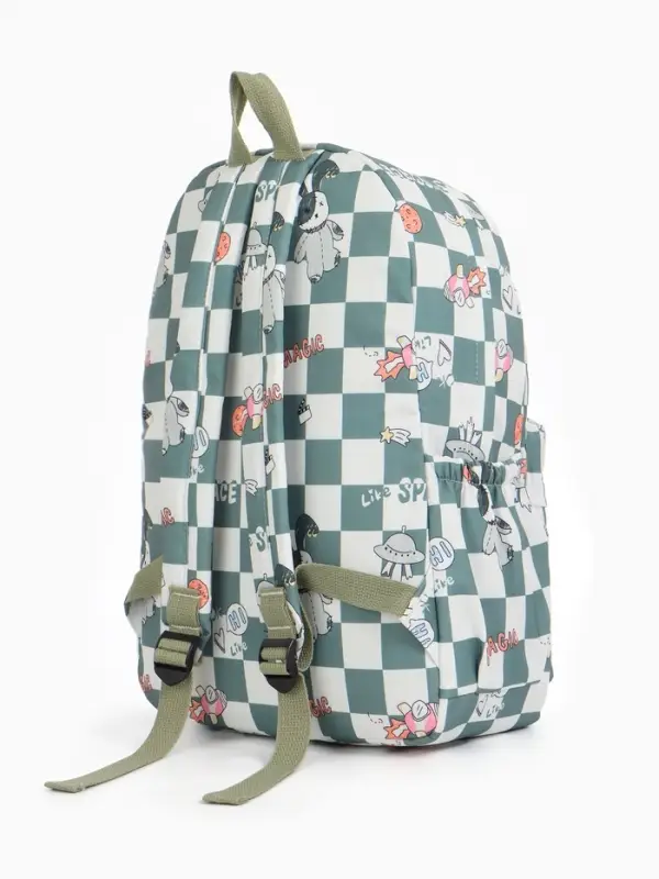 Рюкзак школьный на молнии, с карманами, в клетку, 28&times;11.5&times;40 см, зелёный