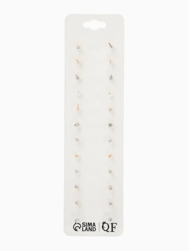 Серьги пусеты One year, 12 пар, цветочное ассорти, бело-розовые в золоте