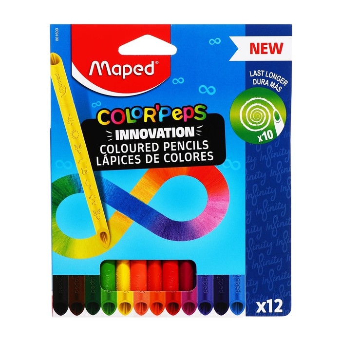 Карандаши 12 цветов Maped COLOR'PEPS INFINITY, корпус треугольный, ударопрочный грифель, в картонной коробке Карандаши 12 цветов Maped COLOR'PEPS INFINITY, корпус треугольный, ударопрочный грифель, в картонной коробке