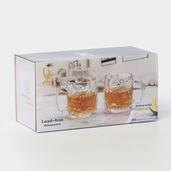 Набор стеклянных кружек, 395 мл, d=8,6 см, h=10 см, 2 шт Набор стеклянных кружек, 395 мл, d=8,6 см, h=10 см, 2 шт