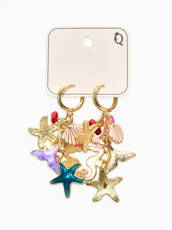 Серьги "Морской мир" подвесочки, цветные в золоте