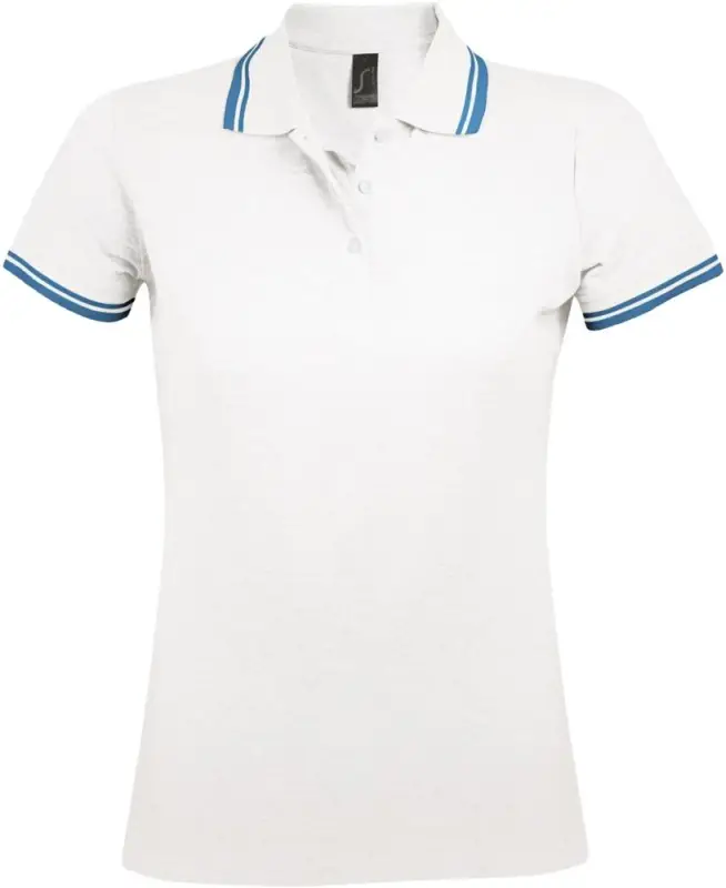 Рубашка поло женская Pasadena Women 200 с контрастной отделкой белая с голубым, размер XL Рубашка поло женская Pasadena Women 200 с контрастной отделкой белая с голубым, размер XL