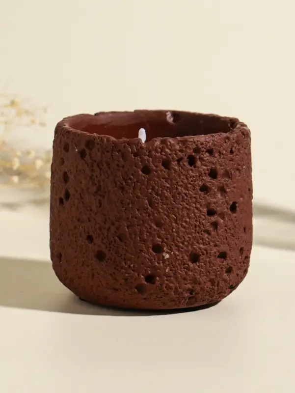 Свеча в вулканическом подсвечнике "Лава" терракот 8,5х8,5х7,5 см