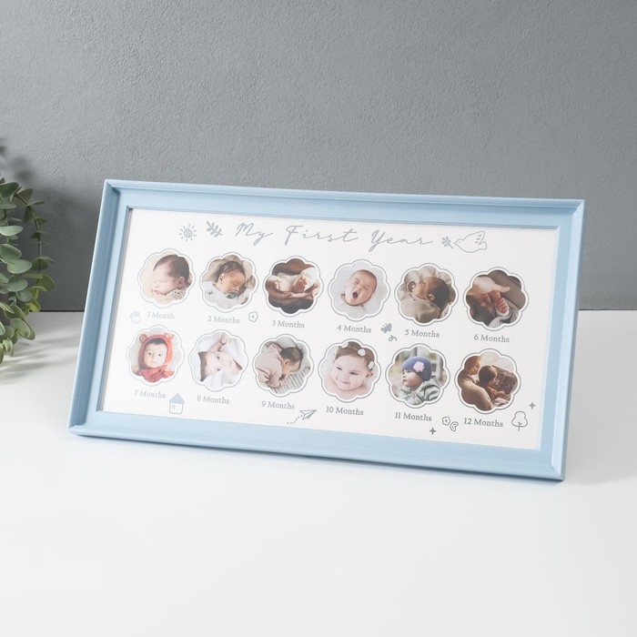 Фоторамка на 12 фото 4,5х4,5 см "Мой первый год" голубая 2х38х20 см