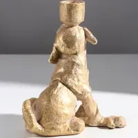 Подсвечник на 1 свечу &laquo;Шарж. Зевающий щенок&raquo;, полистоун, золото, 15.8&times;15.3&times;20 см