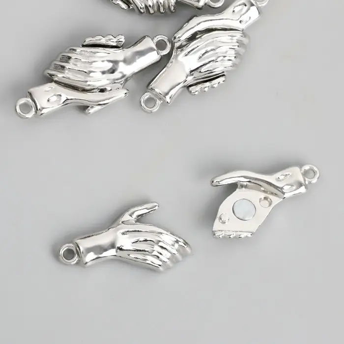 Застёжка магнитная металл "Руки" серебро 3х1,3 см (набор левая, правая)