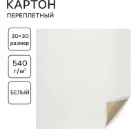 Картон переплётный 0.9 мм, 30&times;30, 50 листов, 540 г/м&sup2;, белый