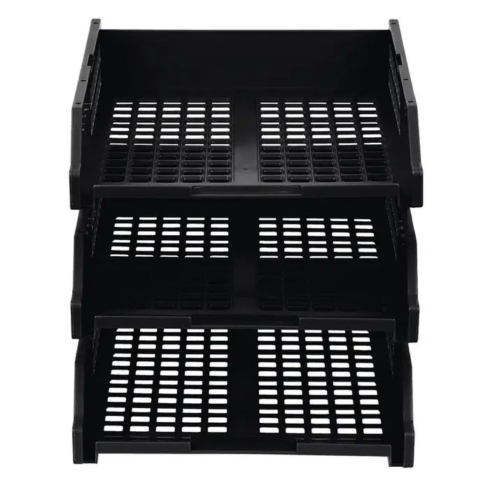 Набор лотков для бумаг &laquo;Стамм&raquo; STRONG, горизонтальный, на металлических стержнях, 3 отделения, чёрный