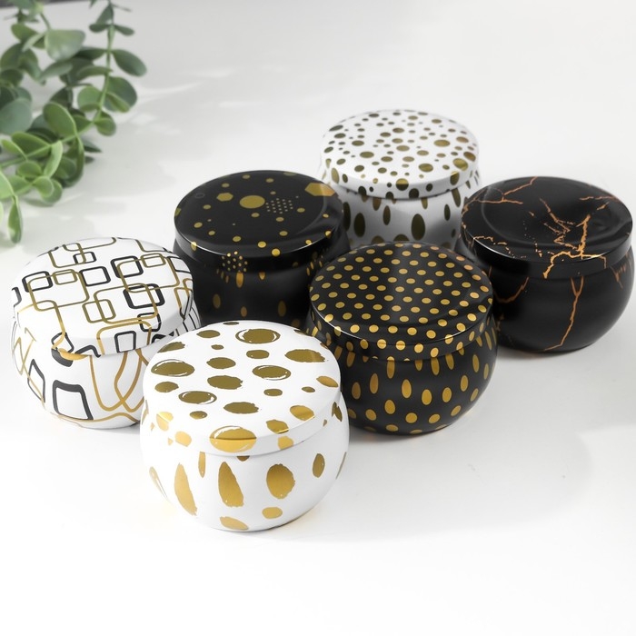 Шкатулка металл круглая Шкатулка металл круглая "Рисунки золотом на белом и чёрном" МИКС 5,2х7,5х7,5 см