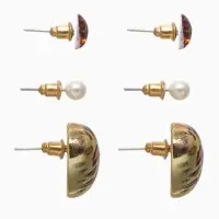 Серьги QF &laquo;Леопардовое сердце&raquo;, набор 3 пары, крупное, цветной в золоте