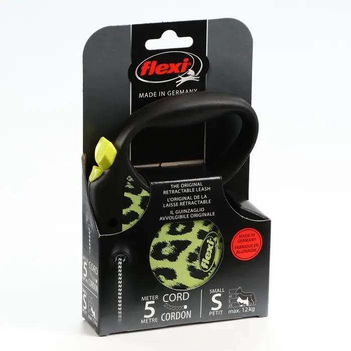 Рулетка Flexi Safari S, 5 м, трос, до 12 кг, желтый леопард (yellow Leopard)