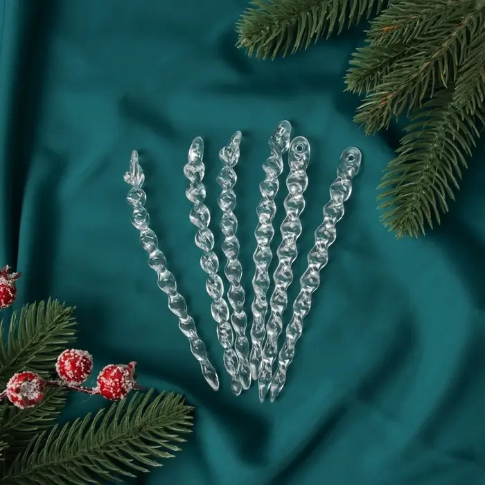 Набор ёлочных игрушек 6 шт. «Зимнее волшебство. Сосулька волнистая» пластик, 13х1 см, прозрачный