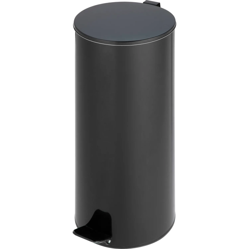 Ведро мусорное стальное 30л круглое черное с педалью и крышкой 250х600мм