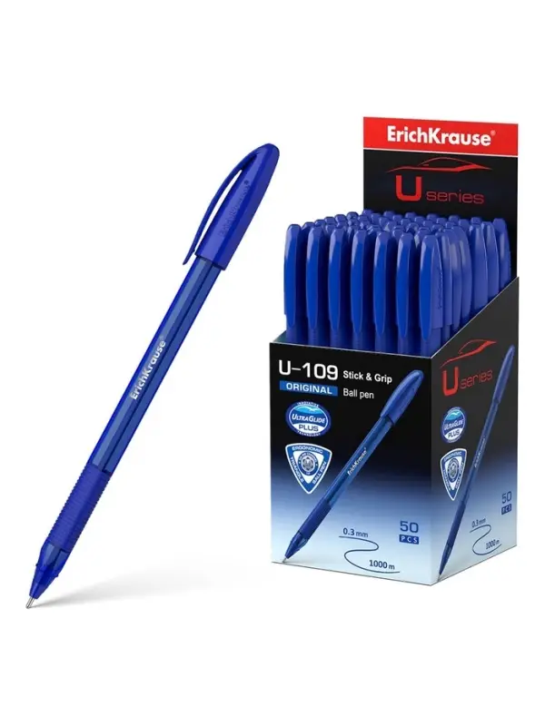 Ручка шариковая ErichKrause U-109 Original Stick&Grip, узел 1 мм, синяя