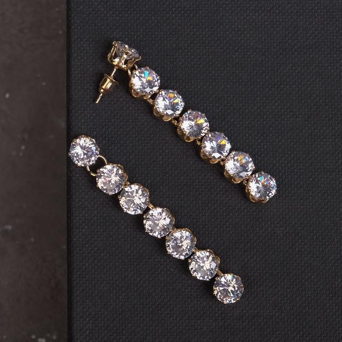 Серьги со стразами «Голливуд» дорожка, цвет белый в золоте Серьги со стразами «Голливуд» дорожка, цвет белый в золоте