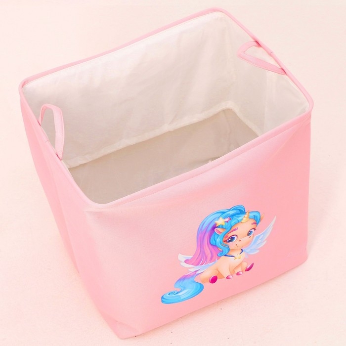 Корзина для хранения игрушкек с затяжкой на веревке, 40 х 50 х 48 см, розовая