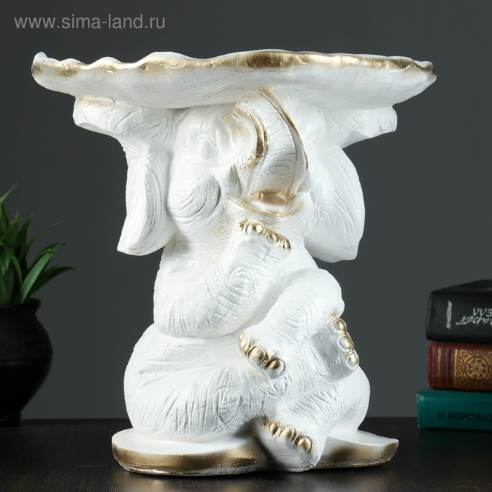 Копилка Копилка "Слон сидя с листком" белое золото, 28х29х29см