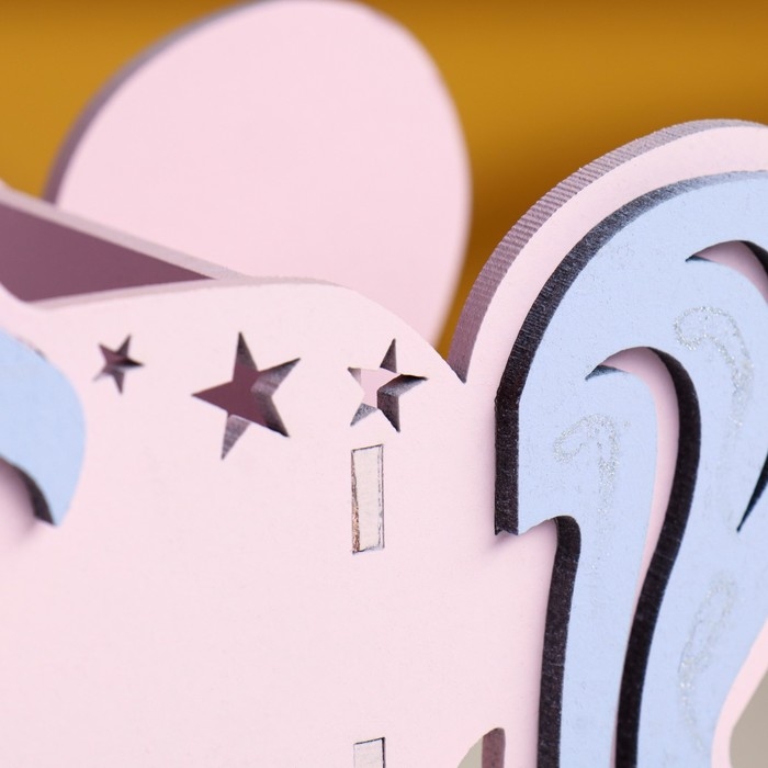 Кашпо деревянное 21.5×7×21 см уникальное  Кашпо деревянное 21.5×7×21 см уникальное "Единорог", розовый сиреневый