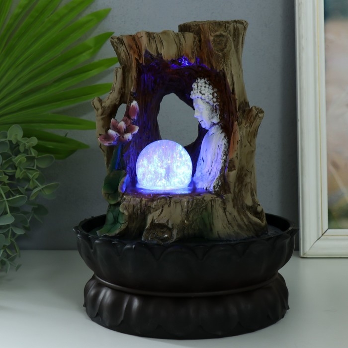 Фонтан настольный от сети, подсветка "Будда в дереве" 27х20х20 см