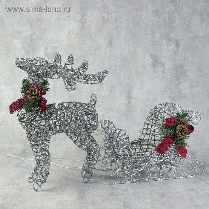 Светодиодная фигура «Олень с санями серебристый», олень: 40 × 50 × 16 см, сани: 40 × 25 × 10 см, металл, 220 В, свечение белое Светодиодная фигура «Олень с санями серебристый», олень: 40 × 50 × 16 см, сани: 40 × 25 × 10 см, металл, 220 В, свечение белое