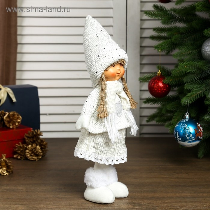 Кукла интерьерная Кукла интерьерная "Девочка Валя в бежевом свитере и колпаке" 38х10х14 см