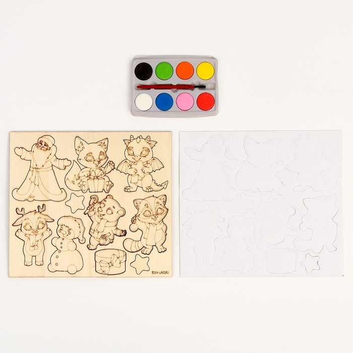 Новогодняя роспись по дереву. Магнитный набор «Новый год! Лесные зверята» Новогодняя роспись по дереву. Магнитный набор «Новый год! Лесные зверята»