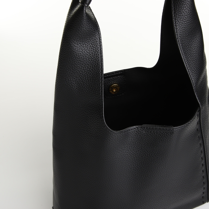 Сумка женская мешок 2 в 1, на кнопке, косметичка, цвет чёрный